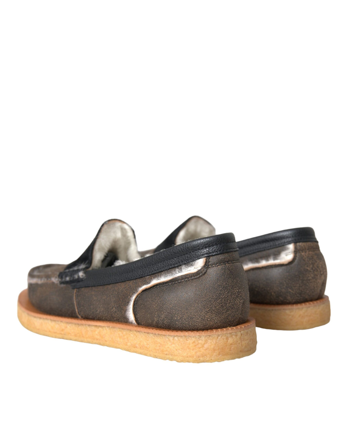 Dolce & Gabbana Brown Black Fur Leather Loafers for Men