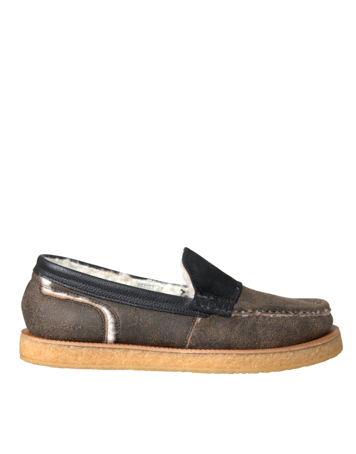 Dolce & Gabbana Brown Black Fur Leather Loafers for Men