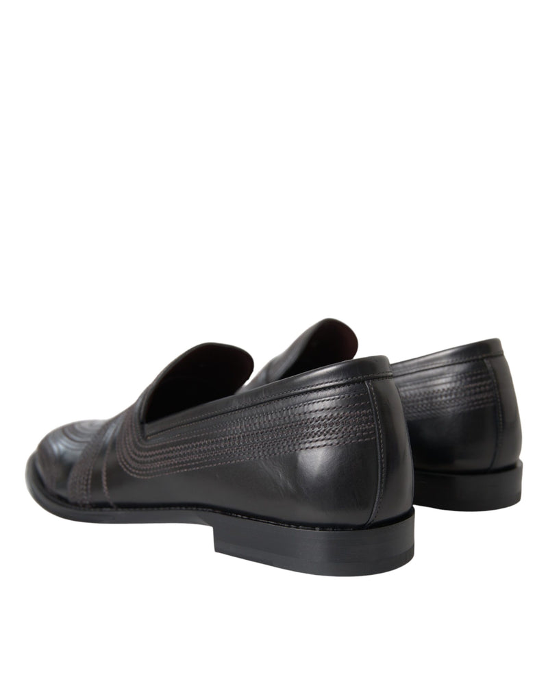 Dolce & Gabbana Black Leather Loafer Men Dress Shoes