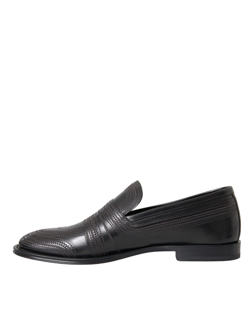 Dolce & Gabbana Black Leather Loafer Men Dress Shoes