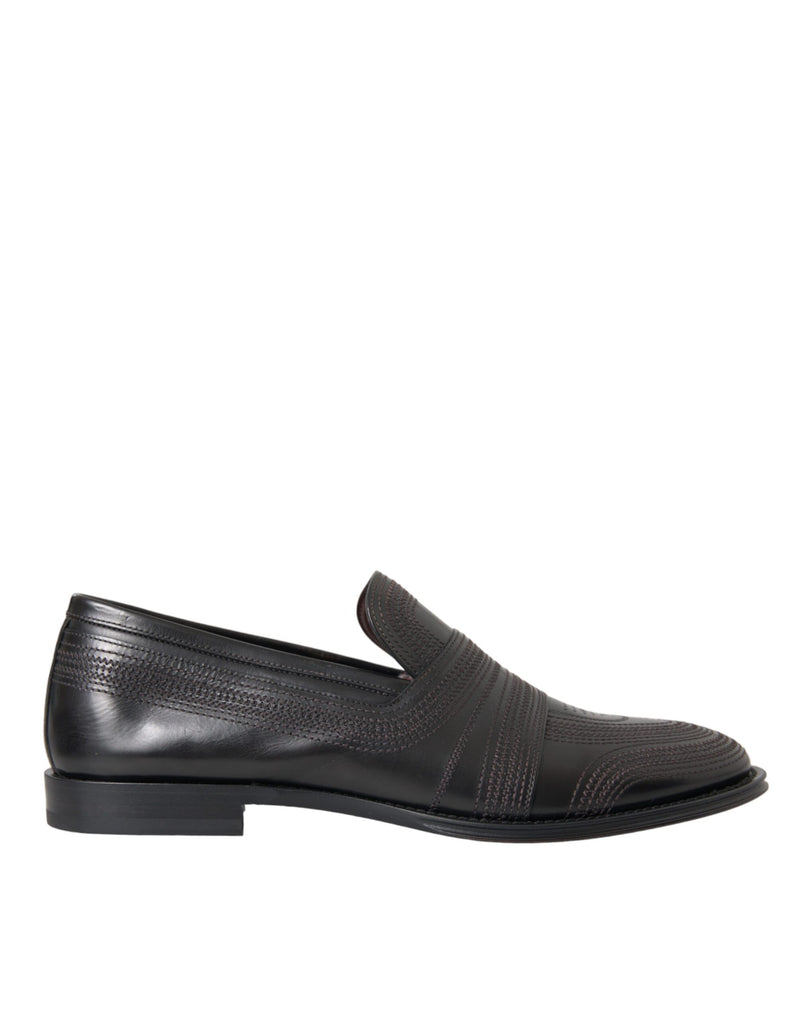 Dolce & Gabbana Black Leather Loafer Men Dress Shoes