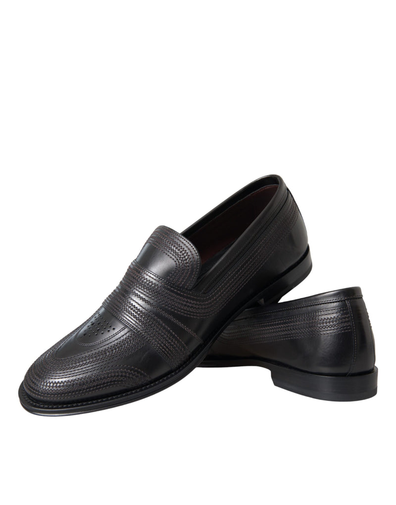 Dolce & Gabbana Black Leather Loafer Men Dress Shoes