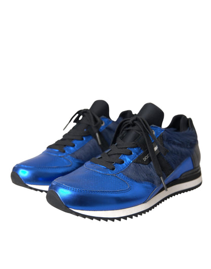 Dolce & Gabbana Blauwe en Zwarte Kalfsleren Sneakers