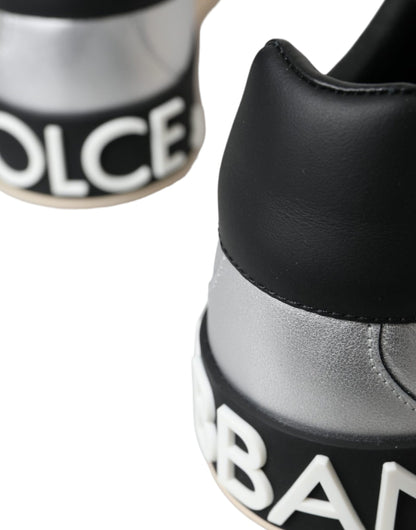 Sneakers en cuir de veau argenté Portofino de Dolce & Gabbana, chaussures homme.