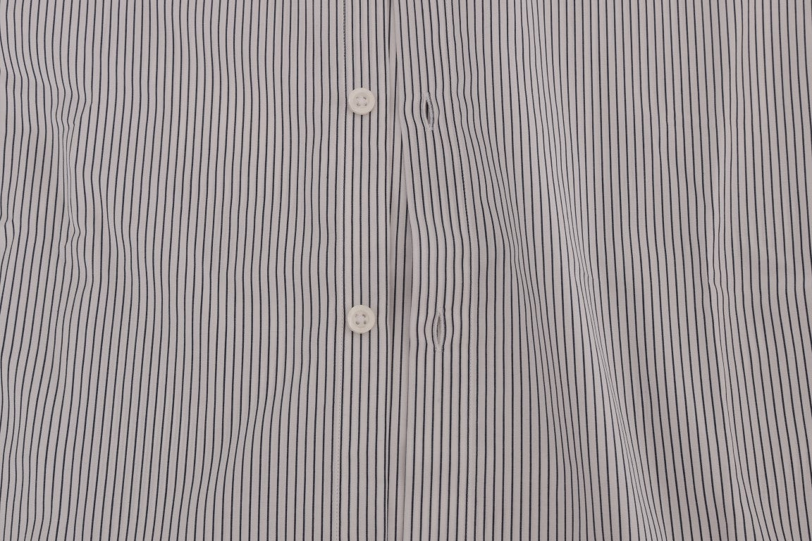 Chemise Frankie Morello blanche à rayures bleues, coupe classique, en coton décontracté.