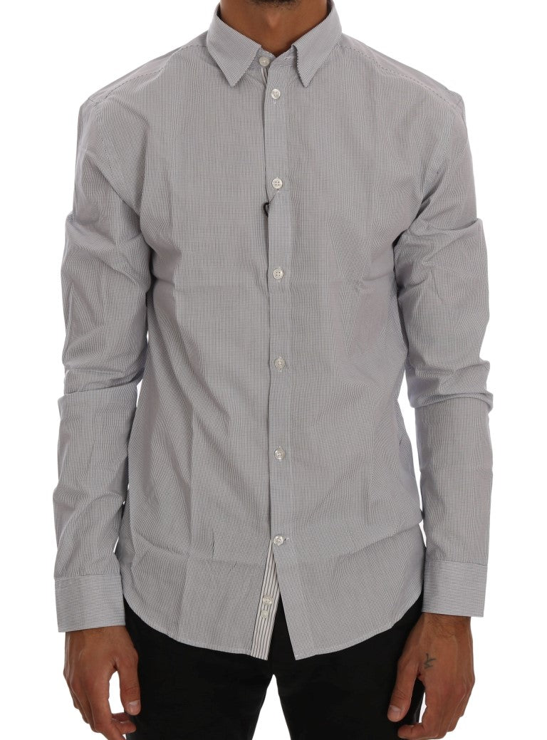 Chemise Frankie Morello blanche à carreaux bleus, coupe classique, en coton décontracté