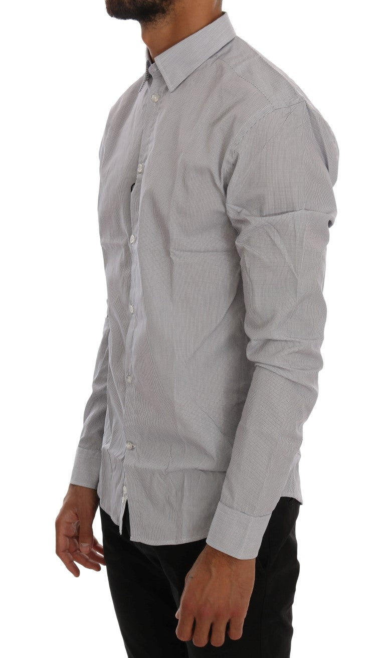 Chemise Frankie Morello blanche à carreaux bleus, coupe classique, en coton décontracté