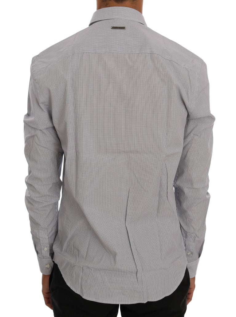 Chemise Frankie Morello blanche à carreaux bleus, coupe classique, en coton décontracté