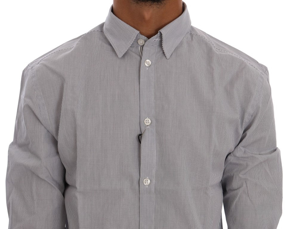 Chemise Frankie Morello blanche à carreaux bleus, coupe classique, en coton décontracté
