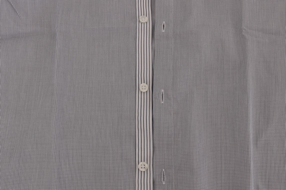 Chemise Frankie Morello blanche à carreaux bleus, coupe classique, en coton décontracté