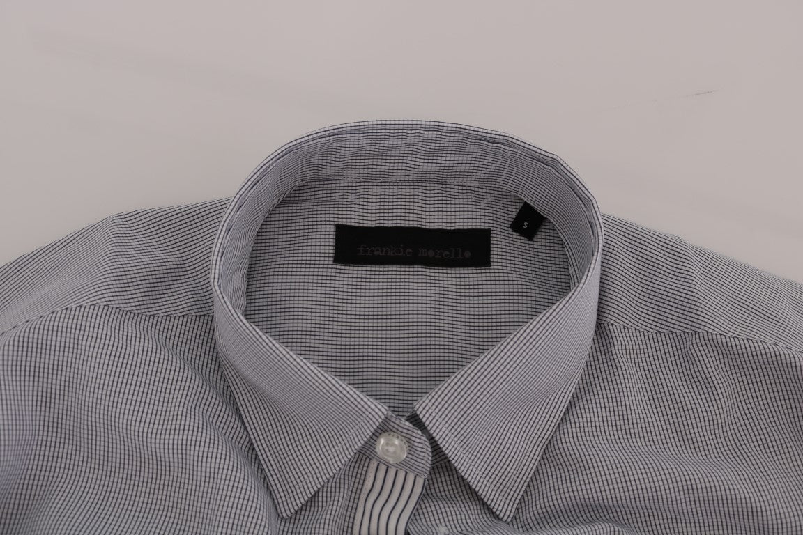 Chemise Frankie Morello blanche à carreaux bleus, coupe classique, en coton décontracté