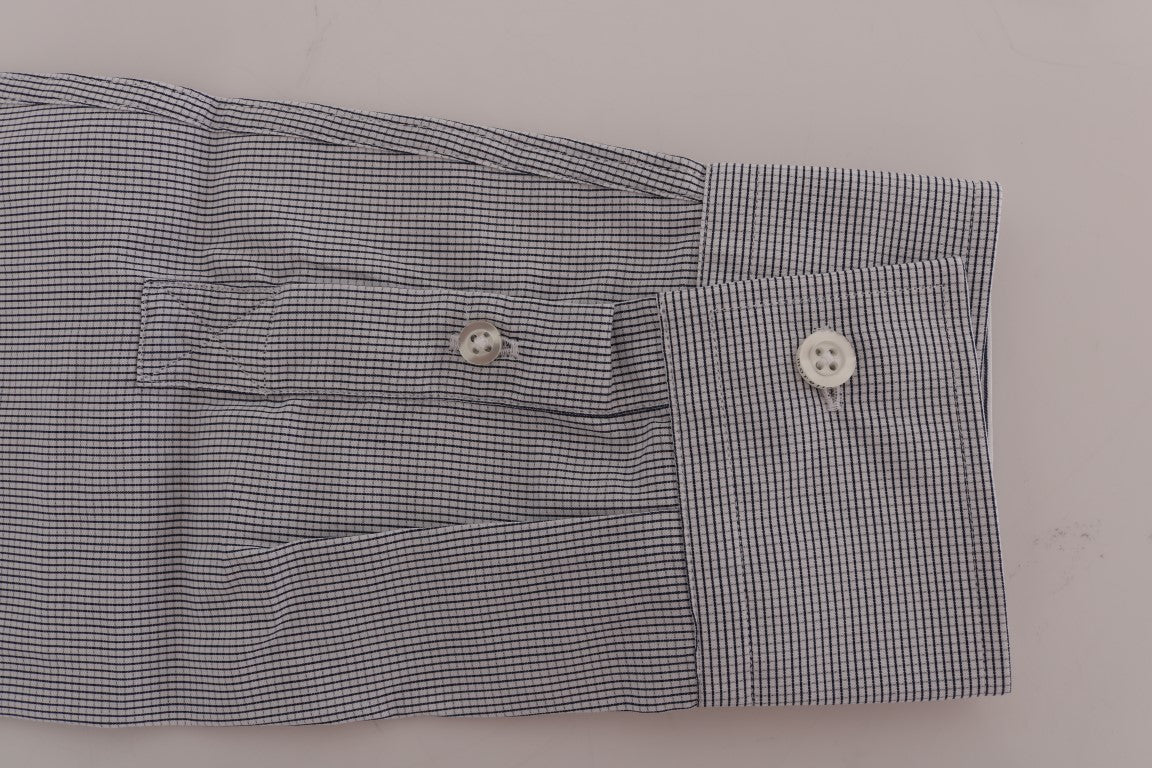 Chemise Frankie Morello blanche à carreaux bleus, coupe classique, en coton décontracté