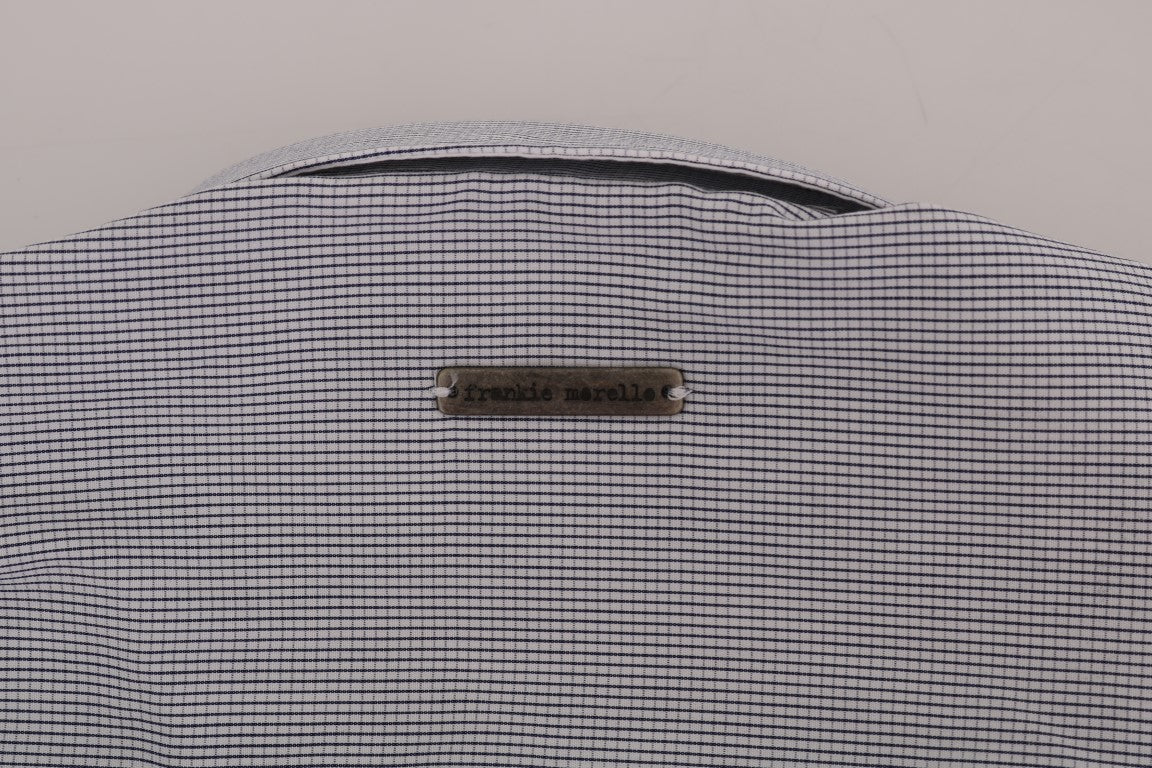 Chemise Frankie Morello blanche à carreaux bleus, coupe classique, en coton décontracté