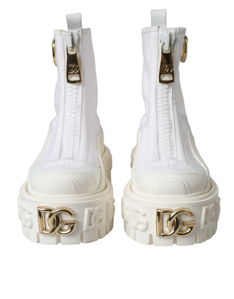 Dolce & Gabbana White Leather Rubber Logo Ankle Boots
