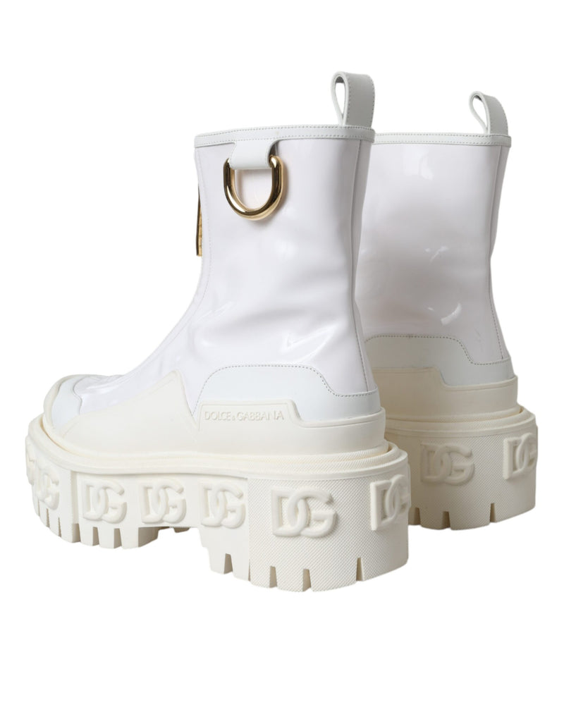 Dolce & Gabbana White Leather Rubber Logo Ankle Boots