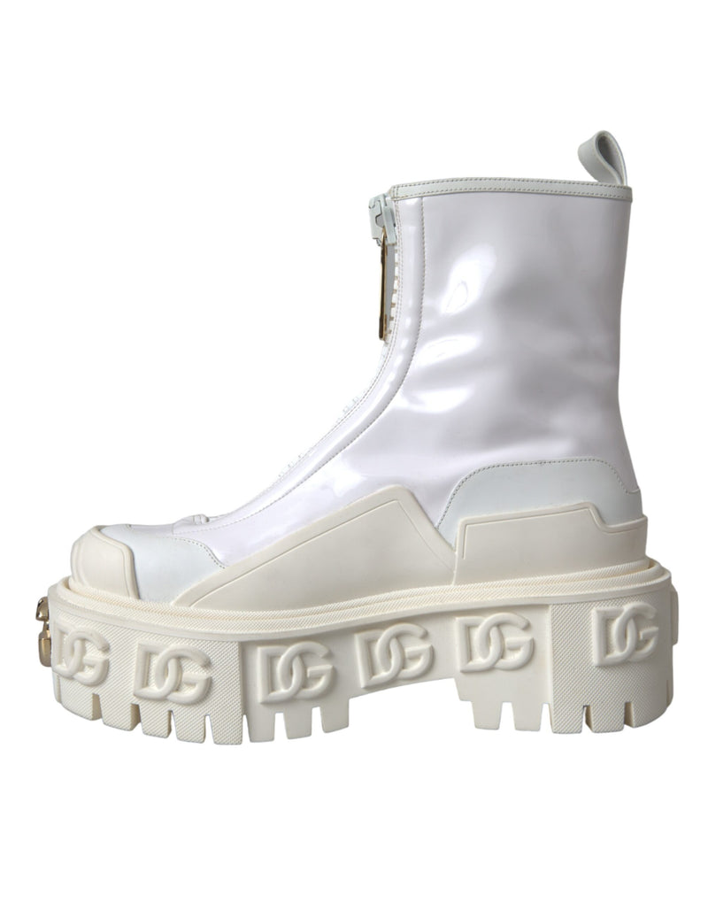 Dolce & Gabbana White Leather Rubber Logo Ankle Boots