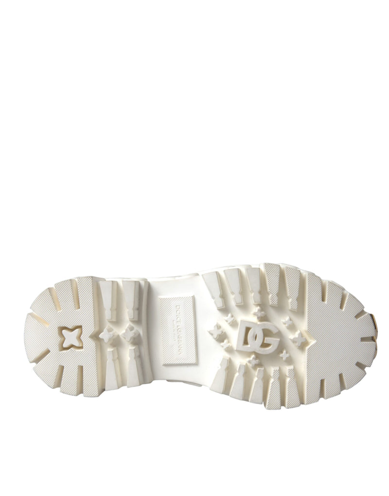 Dolce & Gabbana White Leather Rubber Logo Ankle Boots