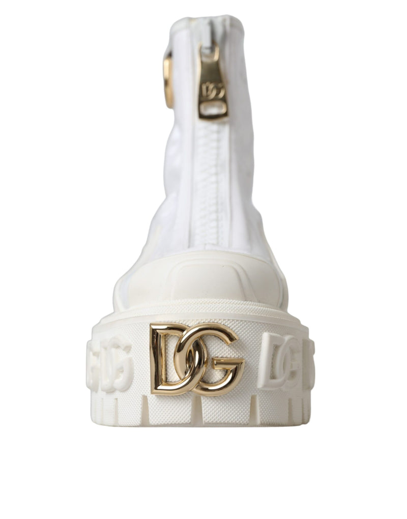 Dolce & Gabbana White Leather Rubber Logo Ankle Boots
