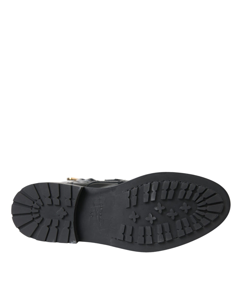Dolce & Gabbana Bottes en Cuir Noir avec Boucles en Cristal