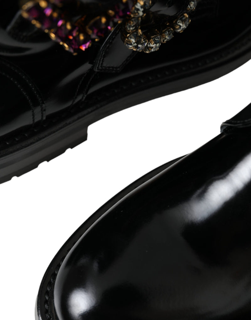 Dolce & Gabbana Bottes en Cuir Noir avec Boucles en Cristal