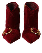Dolce & Gabbana Dark Red Velvet Devotion Buckle Boots
