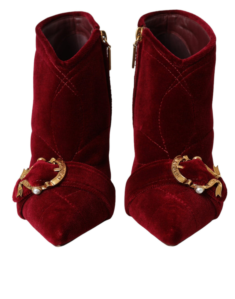 Dolce & Gabbana Dark Red Velvet Devotion Buckle Boots