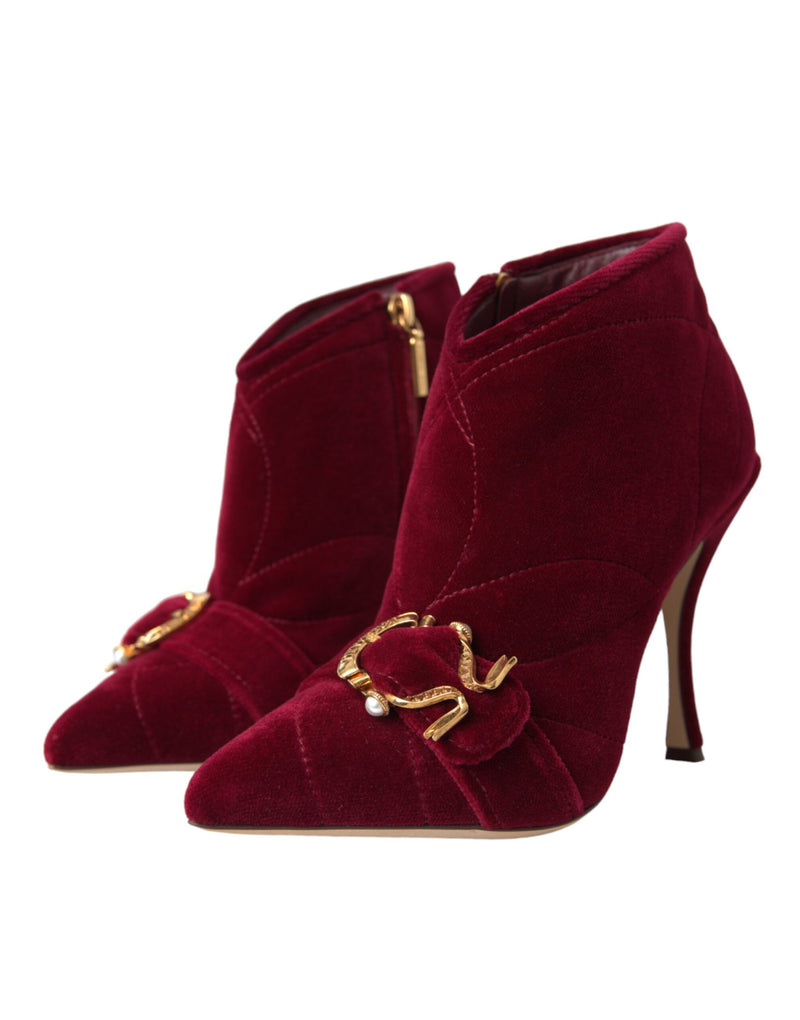 Dolce & Gabbana Dark Red Velvet Devotion Buckle Boots