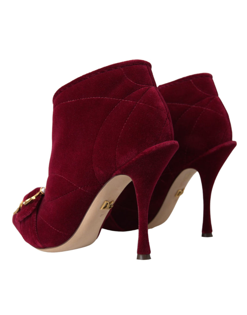 Dolce & Gabbana Dark Red Velvet Devotion Buckle Boots