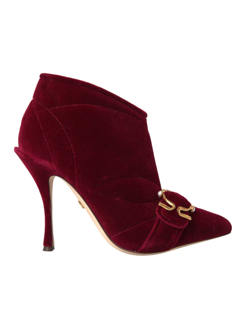 Dolce & Gabbana Dark Red Velvet Devotion Buckle Boots