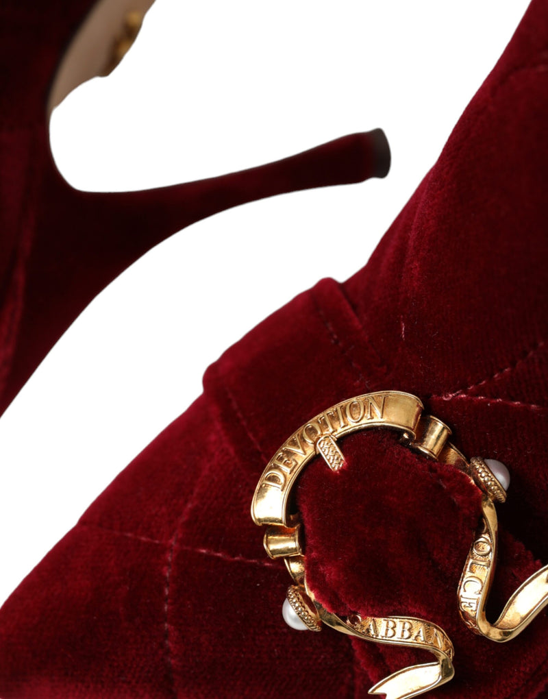 Dolce & Gabbana Dark Red Velvet Devotion Buckle Boots