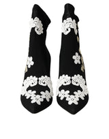 Dolce & Gabbana Black and White Embroidery Slip-On Boots