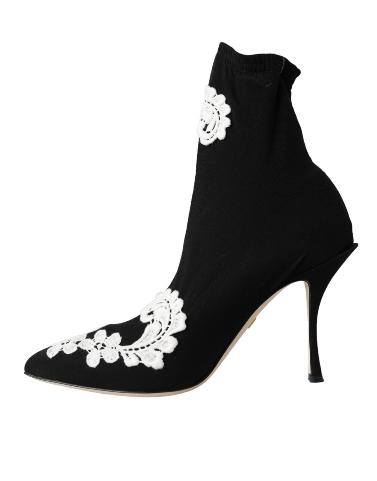 Dolce & Gabbana Black and White Embroidery Slip-On Boots