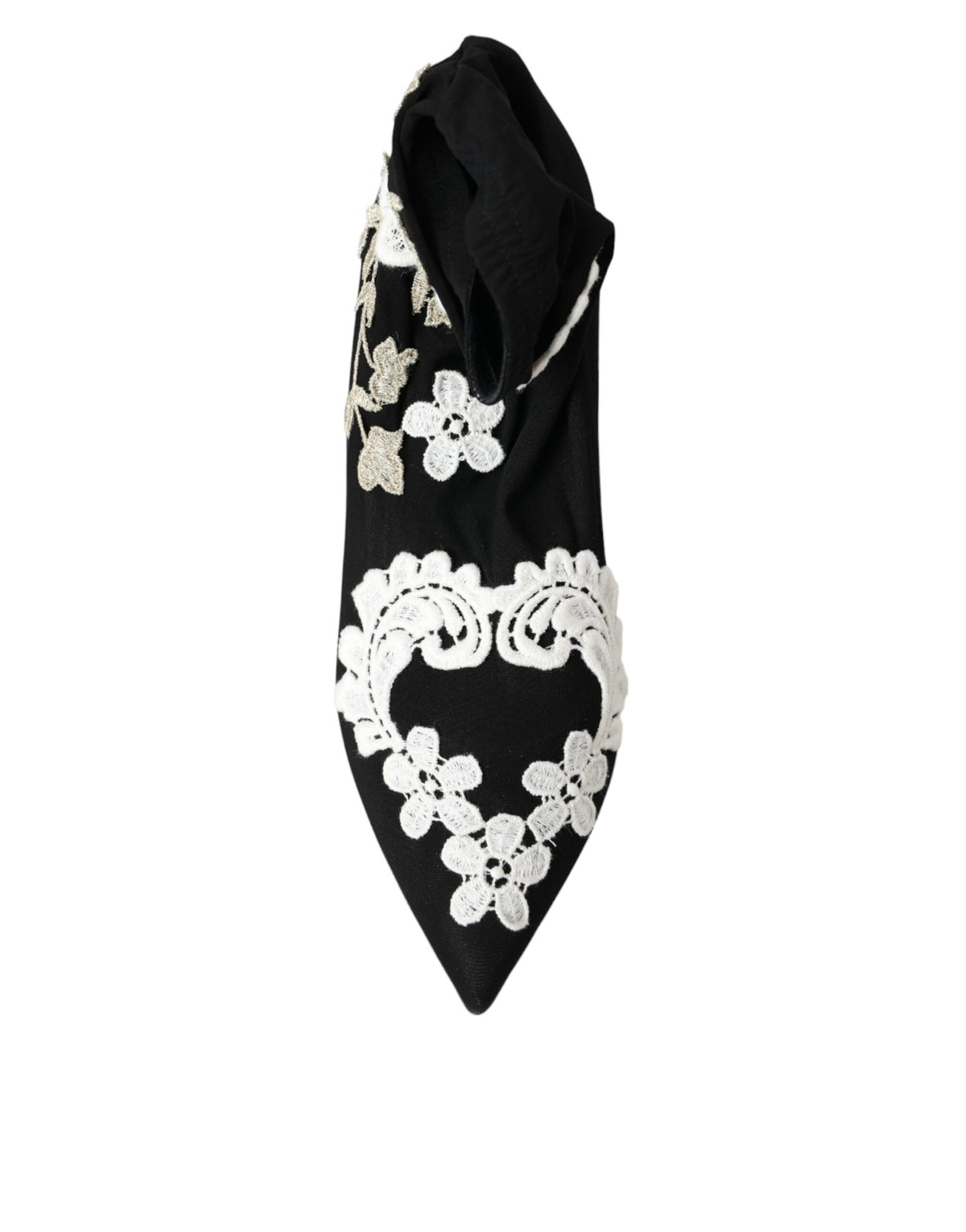 Dolce & Gabbana Black and White Embroidery Slip-On Boots