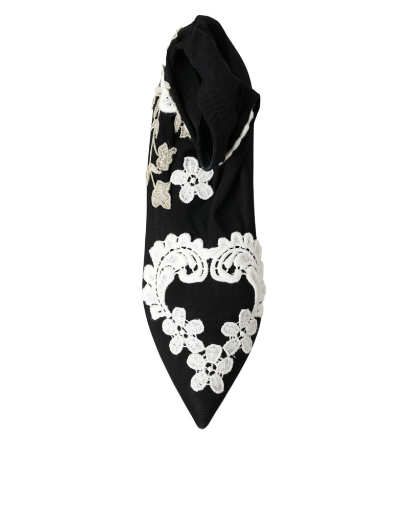 Dolce & Gabbana Black and White Embroidery Slip-On Boots