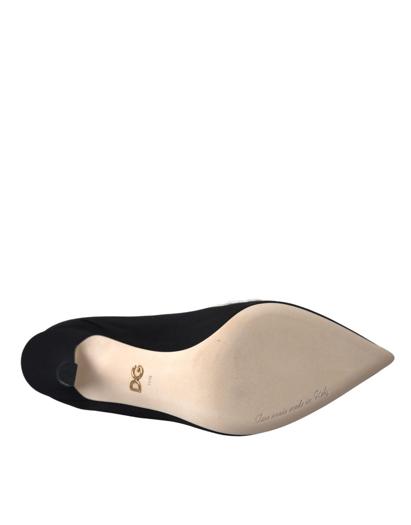 Dolce & Gabbana Black and White Embroidery Slip-On Boots