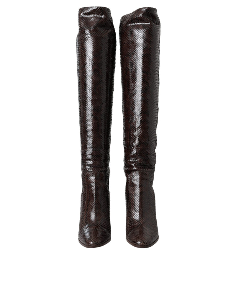 Dolce & Gabbana Brown Exotic Leather High Heels Boots