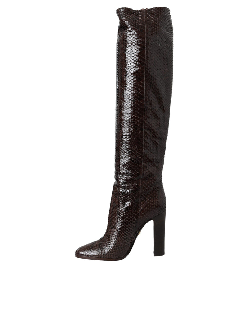 Dolce & Gabbana Brown Exotic Leather High Heels Boots