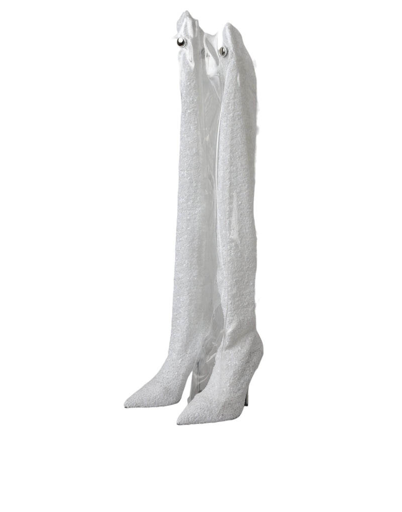 Dolce & Gabbana White Heels Stiletto Knee High Boots