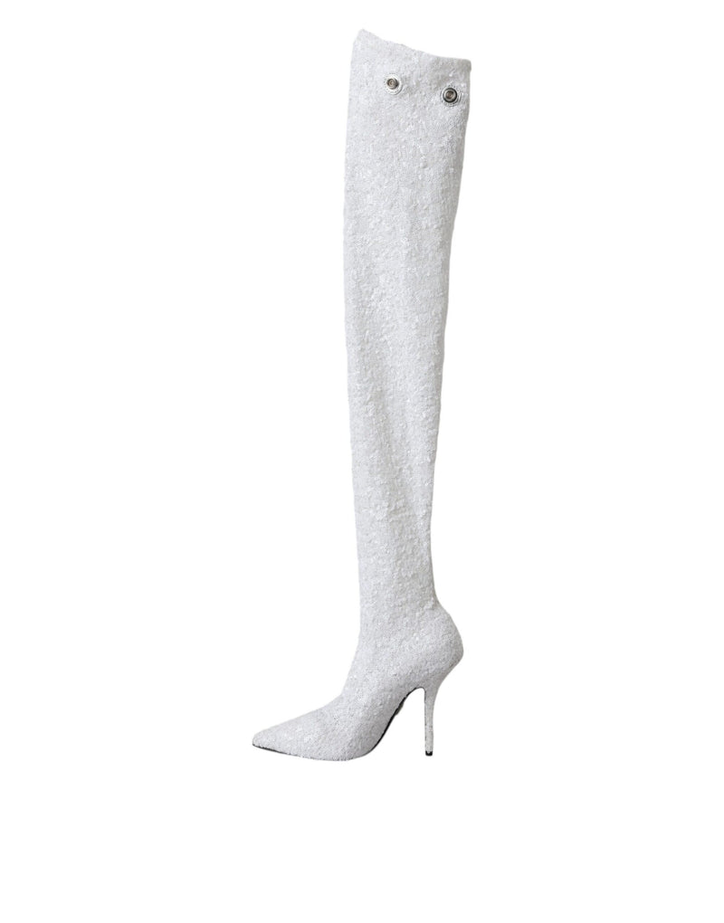 Dolce & Gabbana White Heels Stiletto Knee High Boots