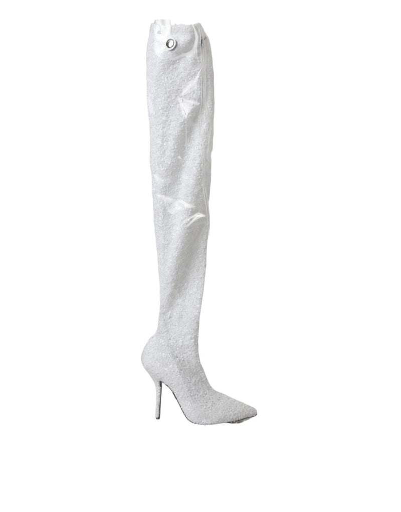 Dolce & Gabbana White Heels Stiletto Knee High Boots