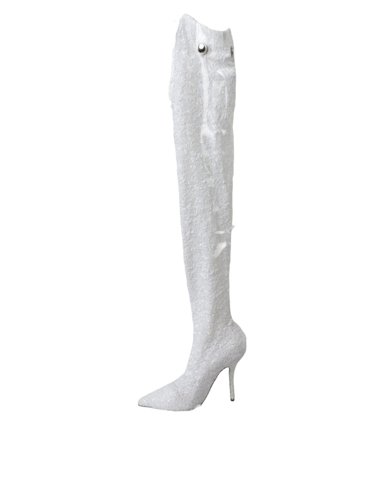 Dolce & Gabbana White Heels Stiletto Knee High Boots