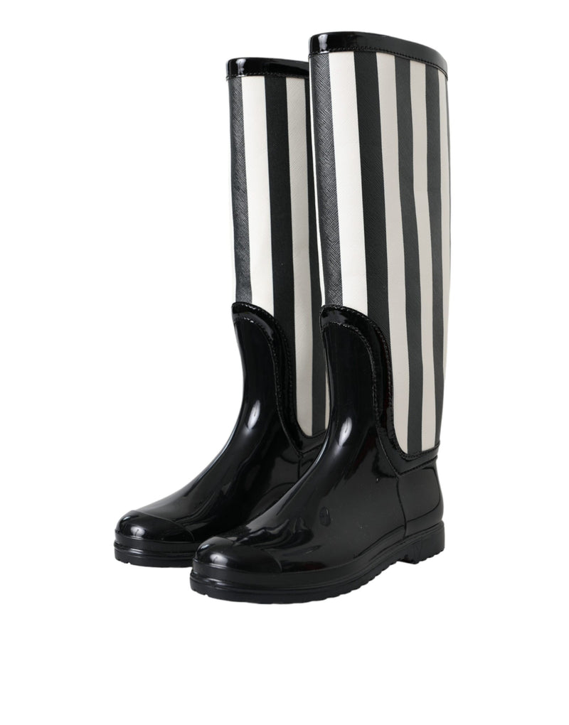 Dolce & Gabbana Bottes Plates Hautes en Caoutchouc Noires pour Femmes