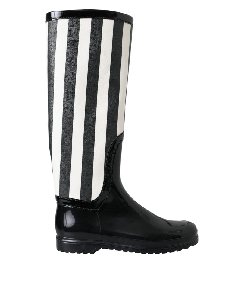 Dolce & Gabbana Bottes Plates Hautes en Caoutchouc Noires pour Femmes