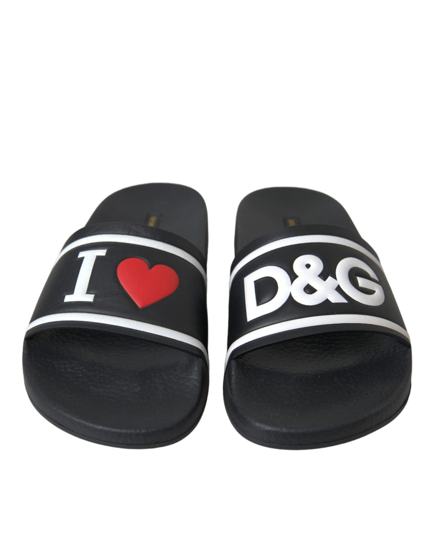 Sandales/chaussons en cuir noir Dolce & Gabbana, modèle "I Love D&G"