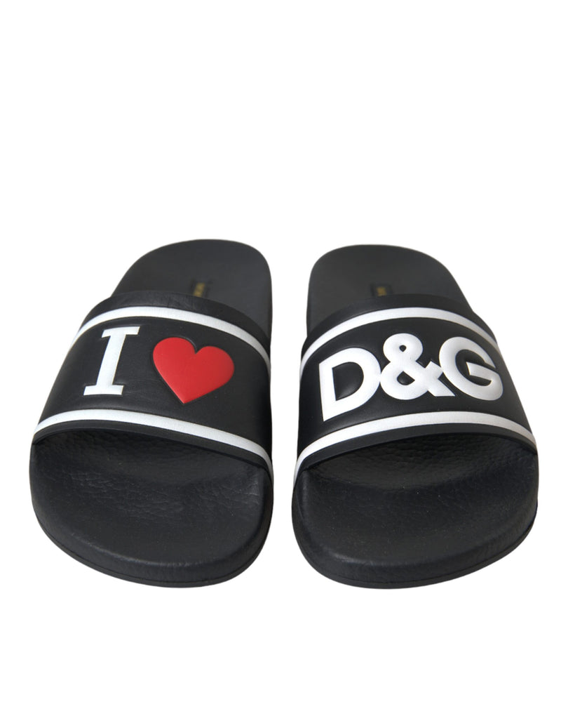 Dolce & Gabbana Black Leather I Love D&G Sandals