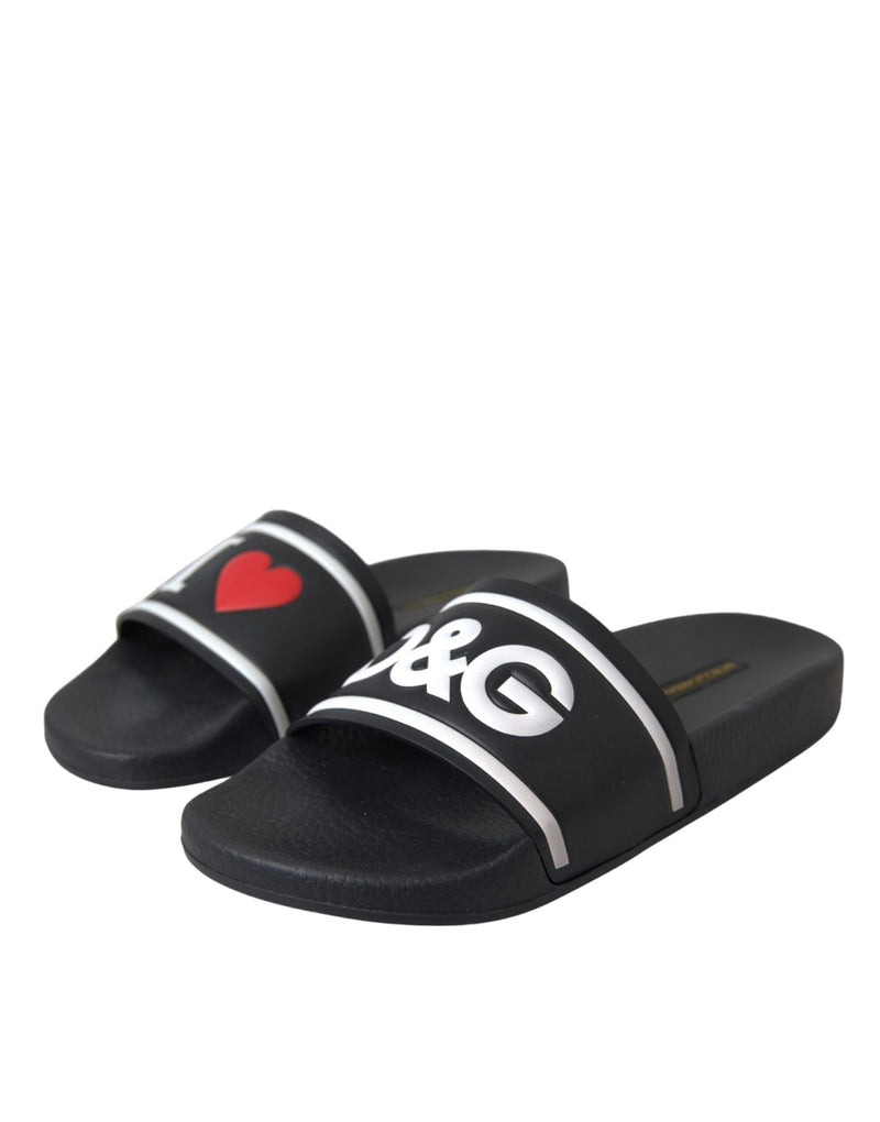Dolce & Gabbana Black Leather I Love D&G Sandals