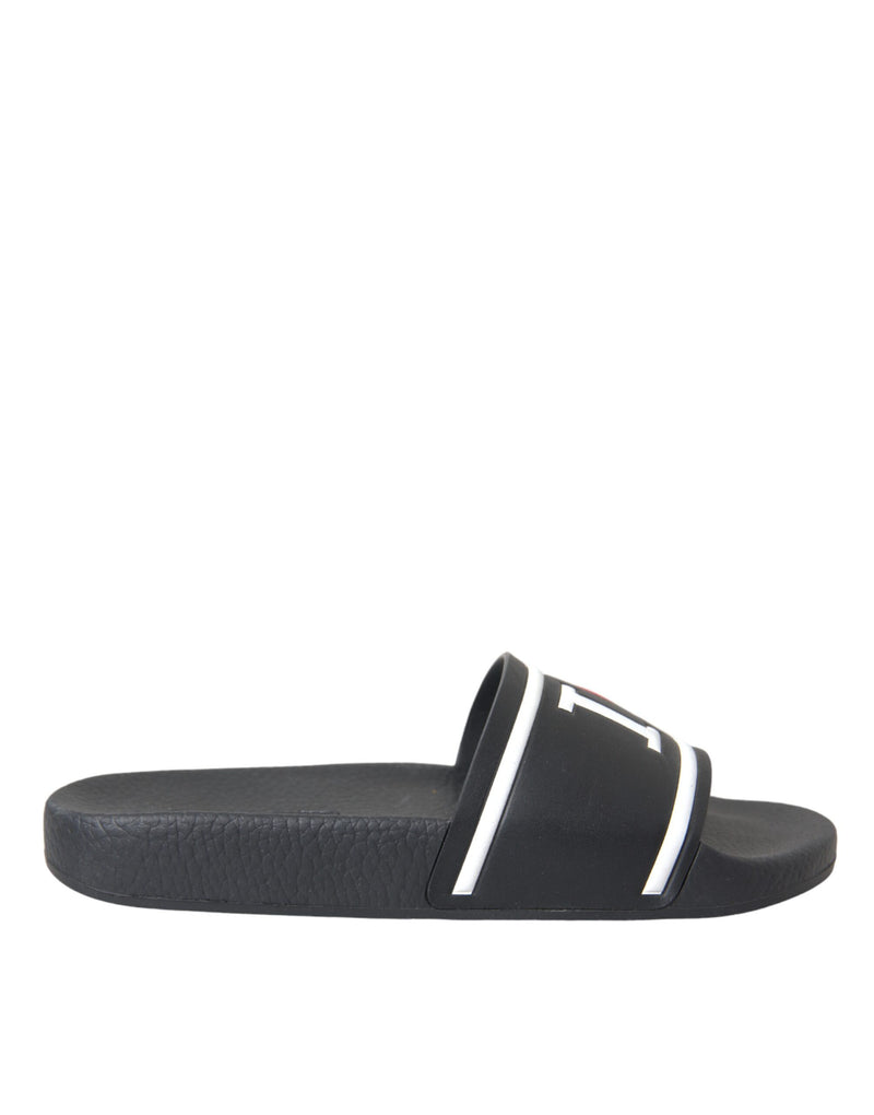 Dolce & Gabbana Black Leather I Love D&G Sandals