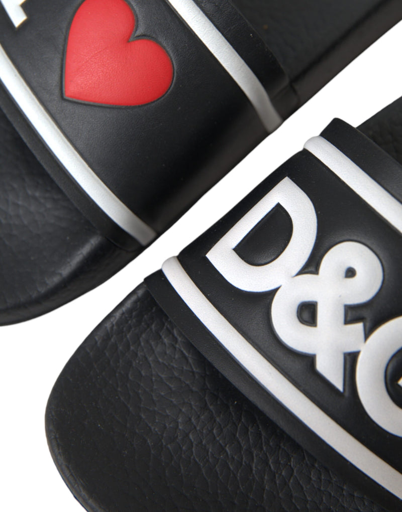 Dolce & Gabbana Black Leather I Love D&G Sandals