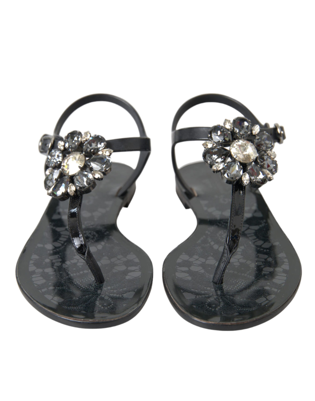 Dolce & Gabbana Black Crystal Flats Sandals - Luxurious Comfort