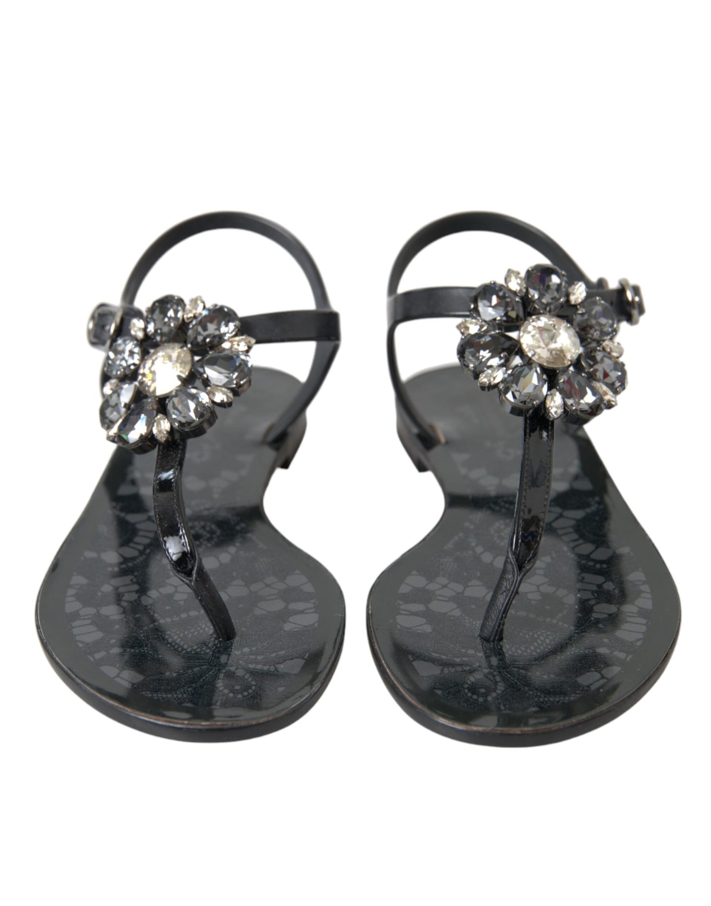 Dolce & Gabbana Zwarte Crystal Flats Sandalen Slippers Schoenen